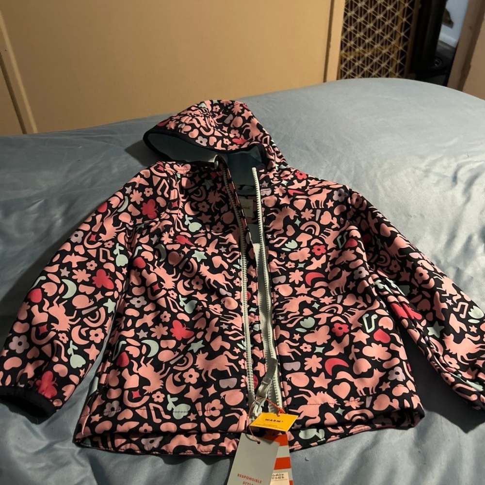 Cat & Jack Pink and Black Raincoat Floral Design